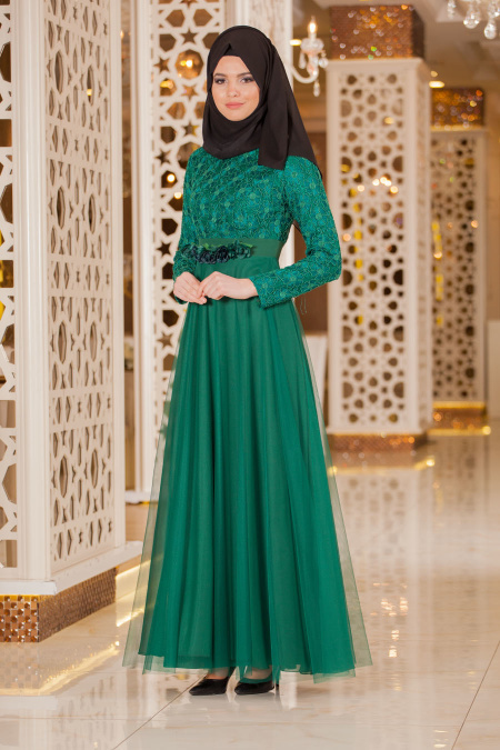 Evening Dresses - Green Hijab Dress 2197Y