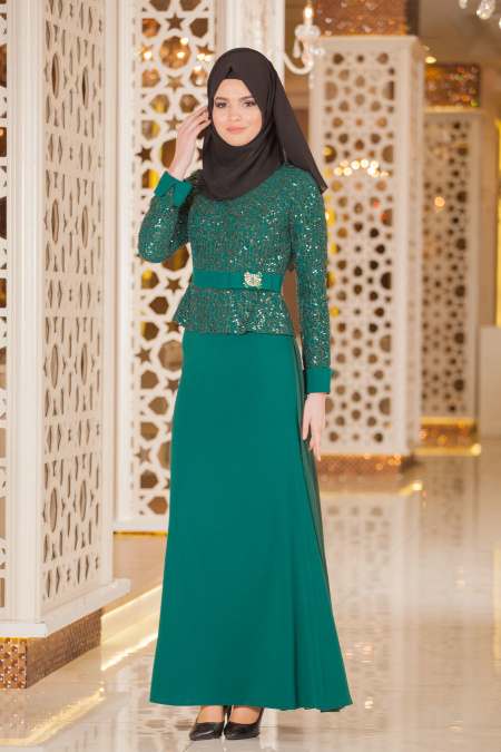 Evening Dresses - Green Hijab Dress 2201Y