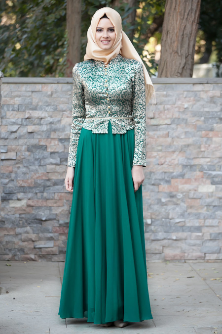 Evening Dresses - Green Hijab Dress 2209Y