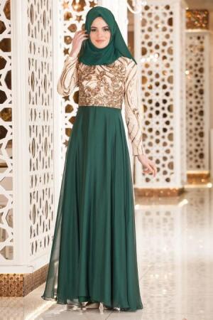 Evening Dresses - Green Hijab Dress 2221Y - 1