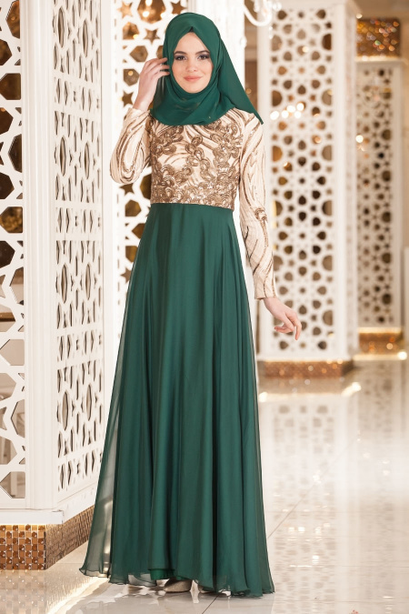 Evening Dresses - Green Hijab Dress 2221Y