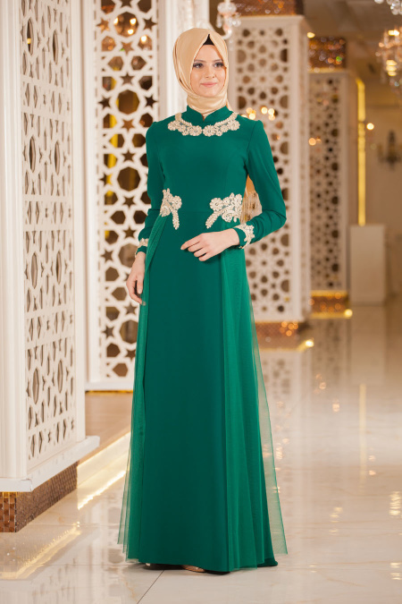 Evening Dresses - Green Hijab Dress 2255Y