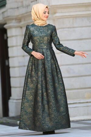 Evening Dresses - Green Hijab Dress 24414Y - Thumbnail