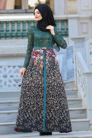 Evening Dresses - Green Hijab Dress 27280Y - 1