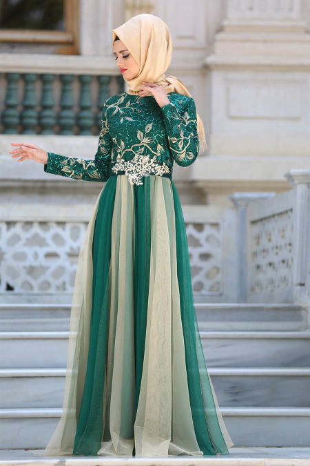 Evening Dresses - Green Hijab Dress 2764Y