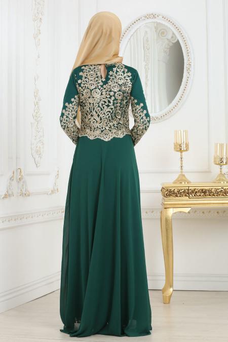 Evening Dresses - Green Hijab Dress 3224Y - 2