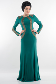 Evening Dresses - Green Hijab Dress 3885Y - Thumbnail