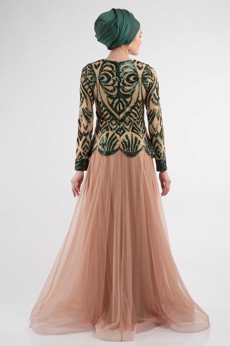 Evening Dresses - Green Hijab Dress 4039Y - 3