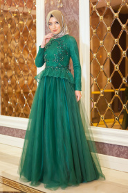 Evening Dresses - Green Hijab Dress 4042Y - Thumbnail