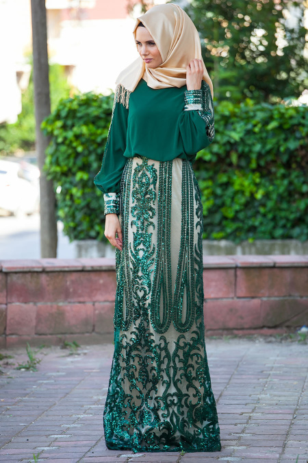 Evening Dresses - Green Hijab Dress 4086-01Y