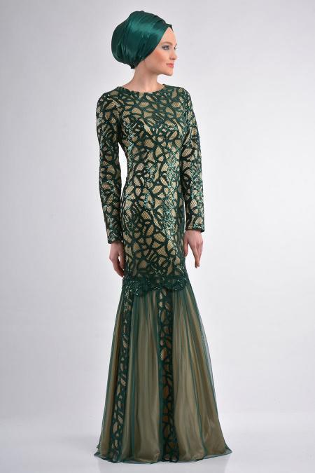 Evening Dresses - Green Hijab Dress 4120Y - 2