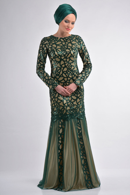Evening Dresses - Green Hijab Dress 4120Y