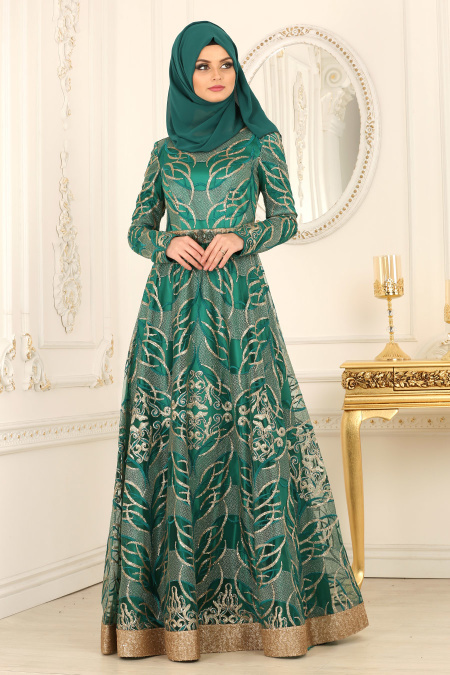 Evening Dresses - Green Hijab Dress 4304Y