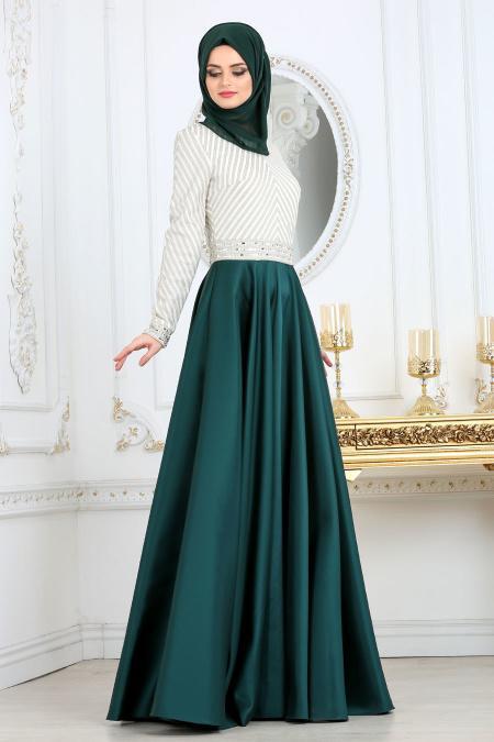 Evening Dresses - Green Hijab Dress 4387Y - 2