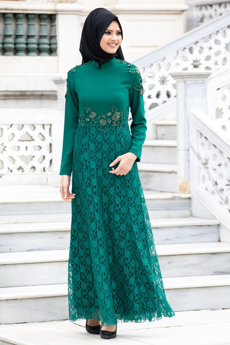 Evening Dresses - Green Hijab Dress 5306Y
