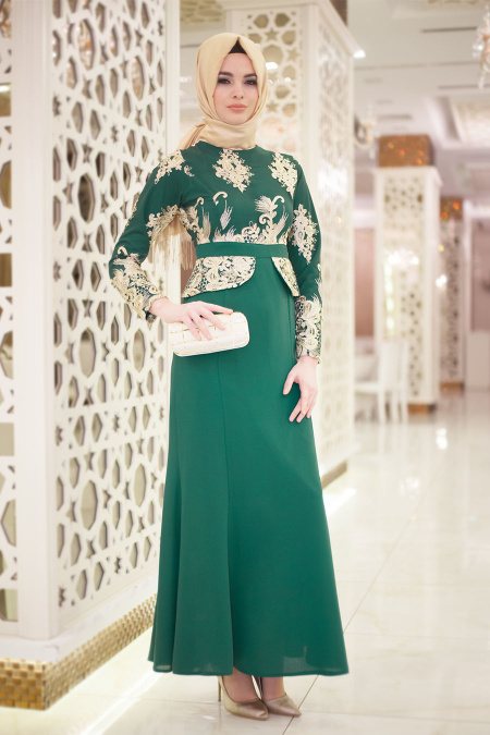 Evening Dresses - Green Hijab Dress 5349Y