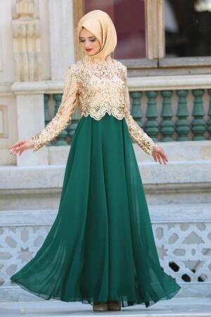 Evening Dresses - Green Hijab Dress 6379Y - 1