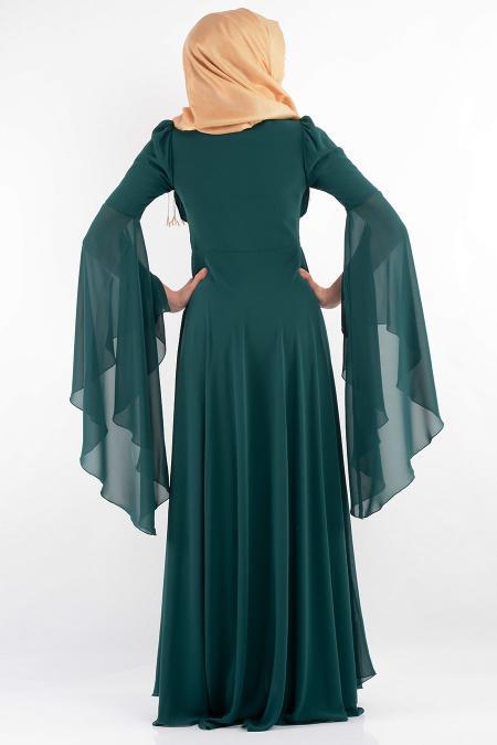 Evening Dresses - Green Hijab Dress 705Y - 3