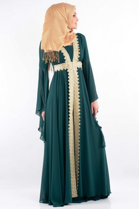 Evening Dresses - Green Hijab Dress 705Y - 2