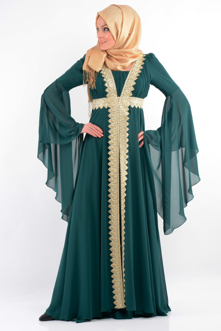 Evening Dresses - Green Hijab Dress 705Y