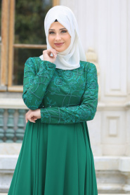 Evening Dresses - Green Hijab Dress 7558Y - Thumbnail