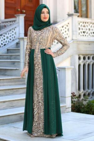 Evening Dresses - Green Hijab Dress 7567Y - 1