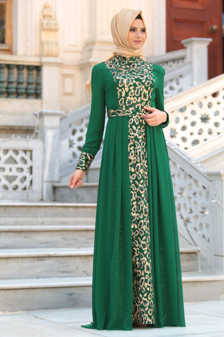 Evening Dresses - Green Hijab Dress 7592Y