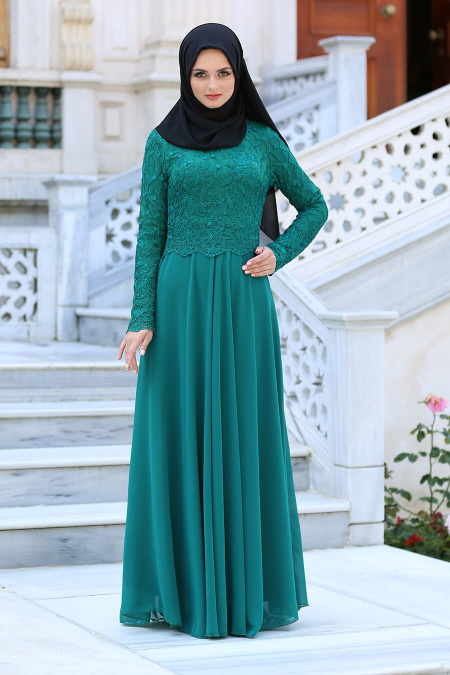 Evening Dresses - Green Hijab Dress 76463Y