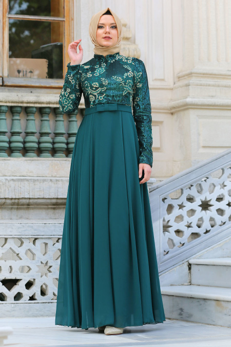 Evening Dresses - Green Hijab Dress 7694Y