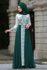 Evening Dresses - Green Hijab Dress 7784Y - Thumbnail