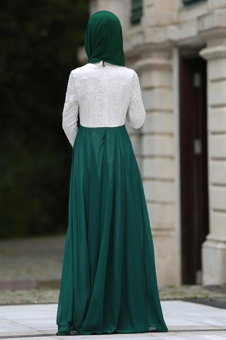 Evening Dresses - Green Hijab Dress 7784Y - 2