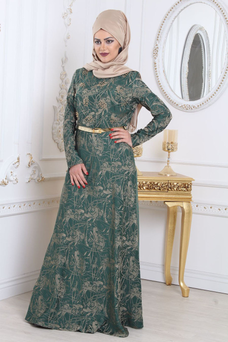Evening Dresses - Green Hijab Dress 79530Y