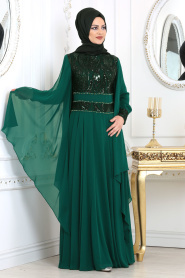 Evening Dresses - Green Hijab Evening Dress 7528Y - Thumbnail