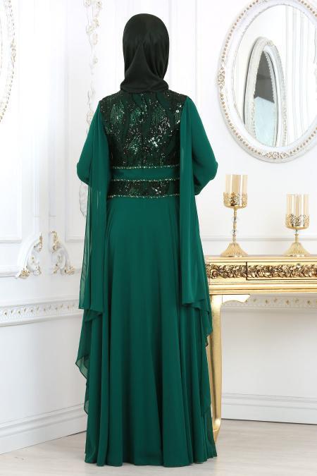 Evening Dresses - Green Hijab Evening Dress 7528Y - 3