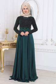 Evening Dresses - Green Hijab Evening Dress 7950Y - Thumbnail