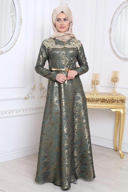 Evening Dresses - Green Hijab Evening Dress 7974Y - 1
