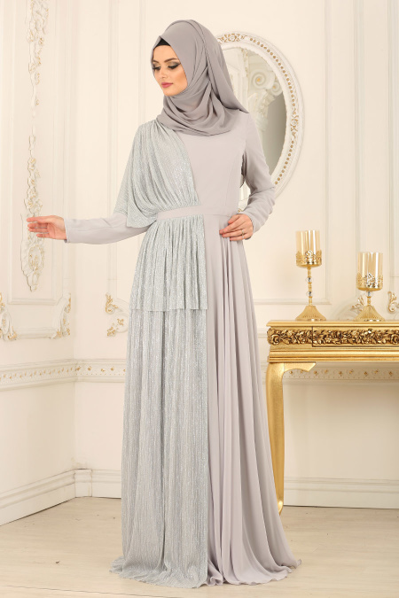 Evening Dresses - Grey Hijab Dress 103GR