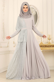 Evening Dresses - Grey Hijab Dress 103GR - Thumbnail