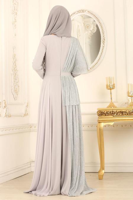 Evening Dresses - Grey Hijab Dress 103GR - 4
