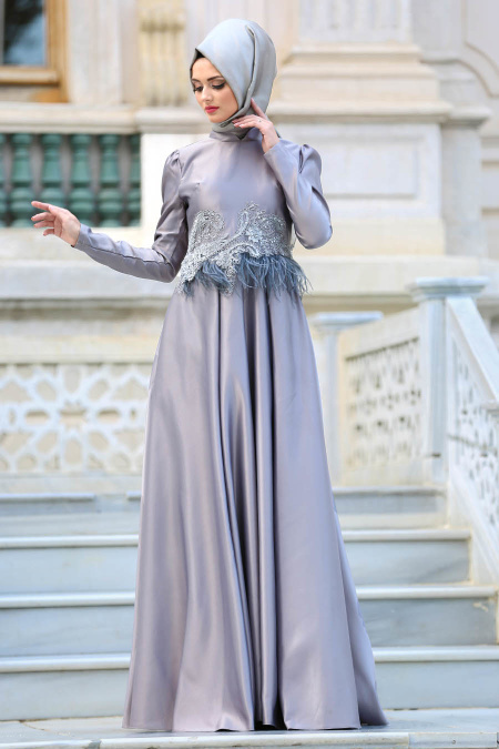 Evening Dresses - Grey Hijab Dress 3540GR