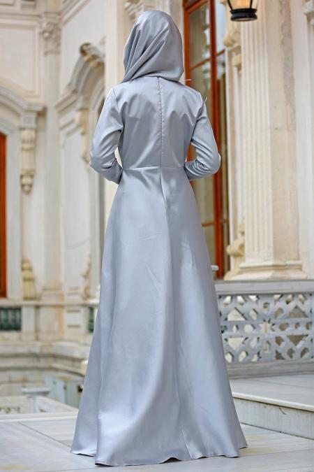 Evening Dresses - Grey Hijab Dress 3557GR - 2