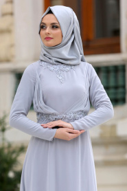 Evening Dresses - Grey Hijab Dress 3607GR - Thumbnail