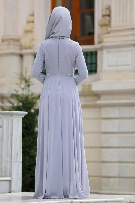 Evening Dresses - Grey Hijab Dress 3607GR - 3