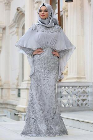 Evening Dresses - Grey Hijab Dress 4417GR - 1
