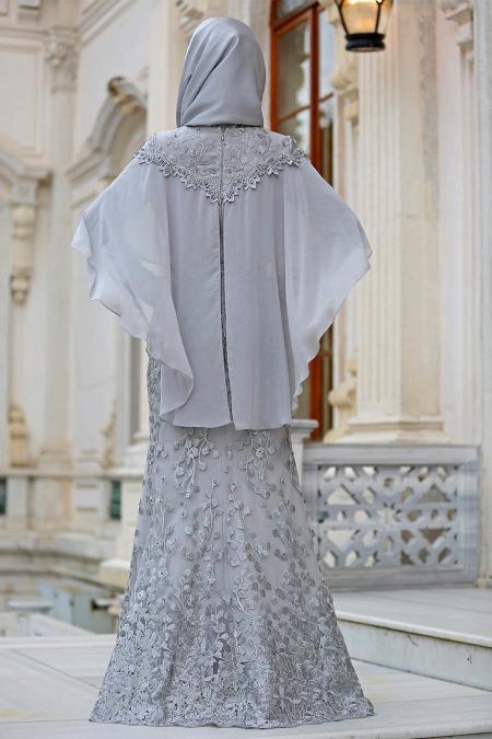 Evening Dresses - Grey Hijab Dress 4417GR - 2