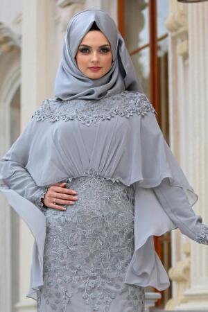 Evening Dresses - Grey Hijab Dress 4417GR - 3