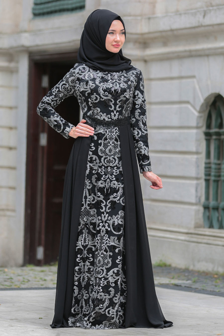 Evening Dresses - Grey Hijab Dress 7585GR