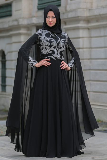 Evening Dresses - Grey Hijab Dress 7615GR