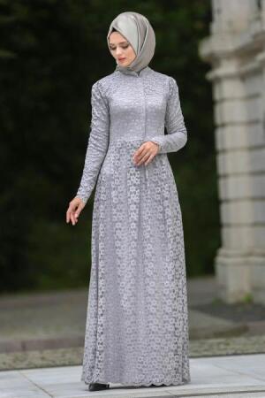 Evening Dresses - Grey Hijab Dress 7774GR - 1