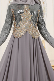 Evening Dresses - Grey Hijab Evening Dress 7973GR - Thumbnail